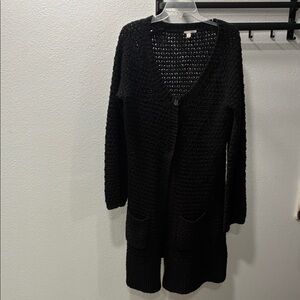 Halogen Black Open-Knit Longline Cardigan